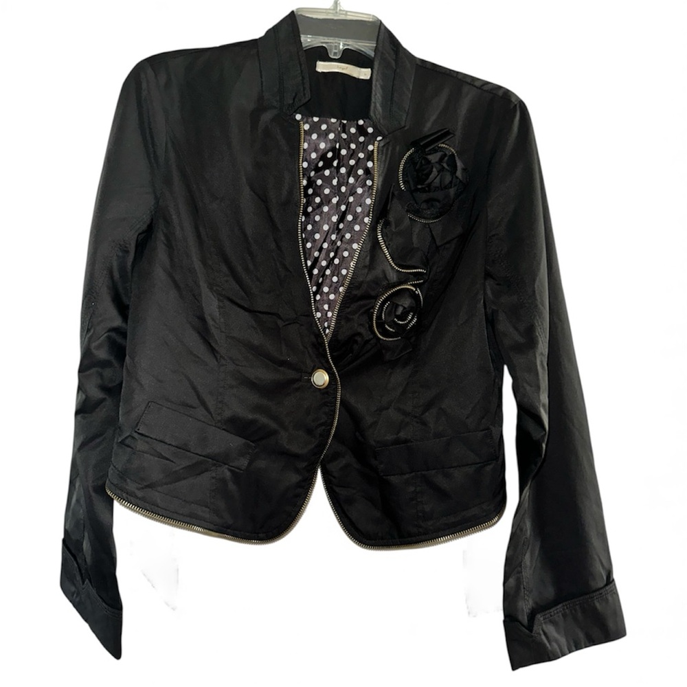 Hazel Black Blazer with Floral Detail